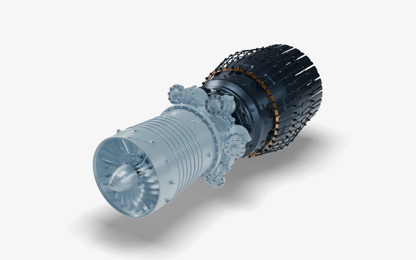 Turbofan jet engine 3D rendering from Skyfall’s official SKY-001 engineering showcase